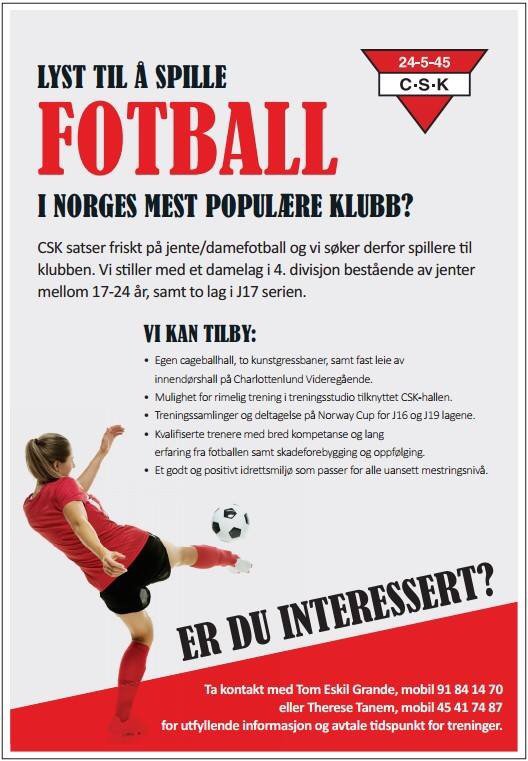 cskfan1945's tweet photo. Vil DU eller kjenner du noen venninder som vil spille fotball? https://t.co/QCzVLXS6tg