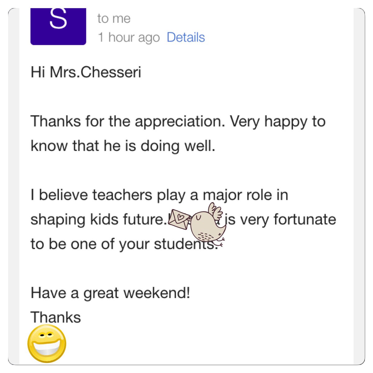 BChesseri's tweet photo. One quick email goes a long way. 😊 #jamshappyt #flyhighfri https://t.co/qE3oIcmtO1