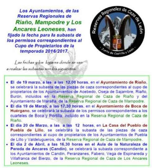 SorteosyLicenci's tweet image. #subastas de #caza en Castilla y León. En Ayuntamiento de #Riaño, #Mampodre y #Ancares       sorteosylicencias.com