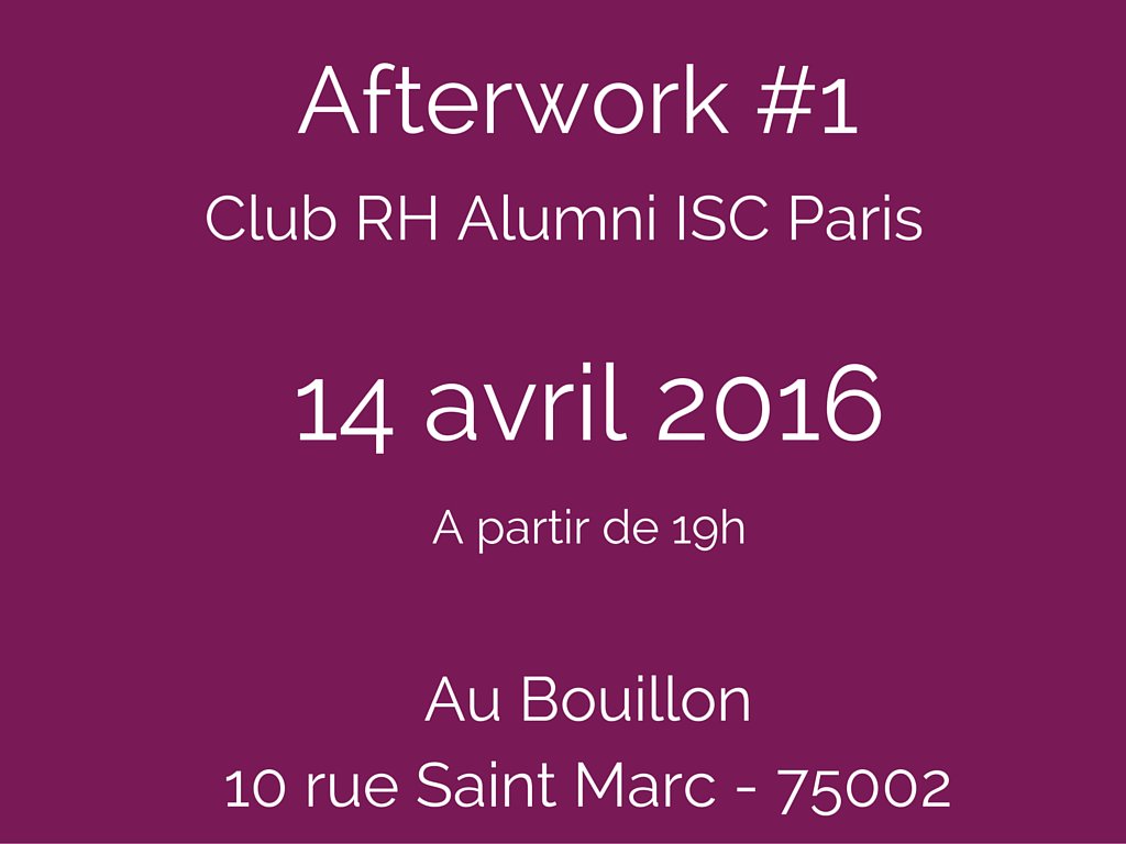 Amelie_Clt's tweet photo. A tous les Iscéens : 1er Afterwork RH le 14 avril 2016 à 19h 
@ISC_Alumni
@ISCParisSchool @Fanny_Gns @sebtran https://t.co/oCr3B9vO6L