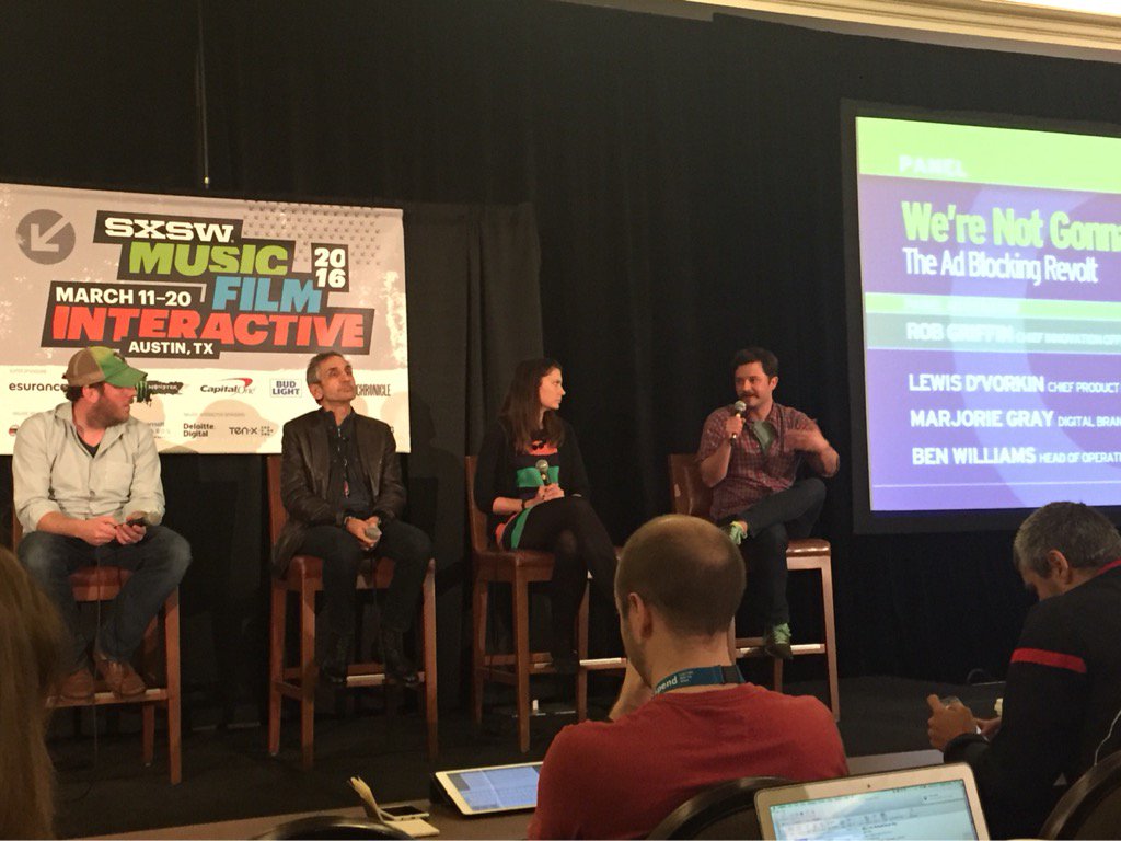 tommcADman's tweet photo. When asked who gave them the right to block ads. They asked advertisers who gave them the Internet. #t3sxsw #adblock https://t.co/r9cstNjIc5