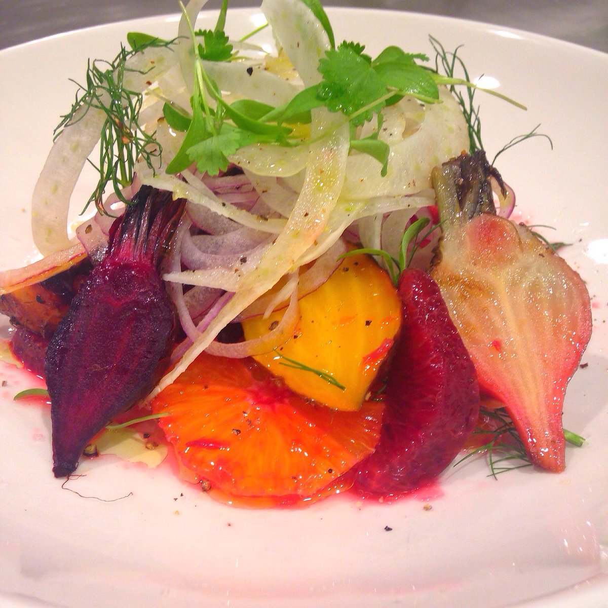 weideman_brad's tweet photo. Mixed baby beets, fennel and orange salad with micro cilantro. #thechefsgarden #dcprimesteaks #chefbradweideman https://t.co/zIvJ28uc0d