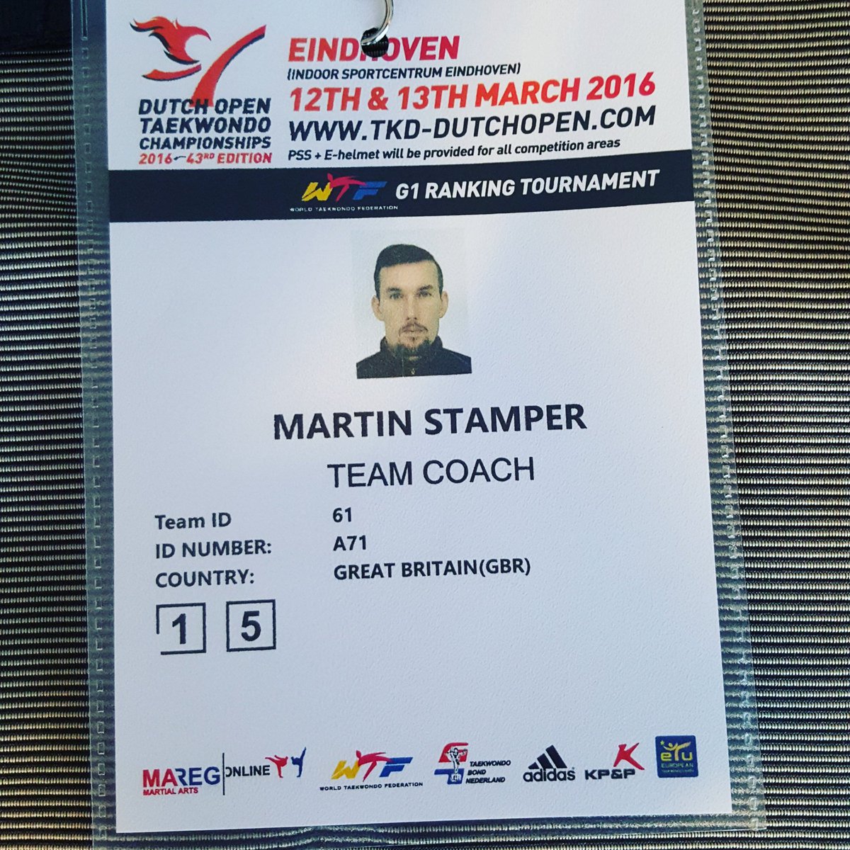 MStamper_TKD's tweet photo. Arrived in holland for the #dutchopen and received my accreditation, looks a little different to what I am used to!! https://t.co/m4ohKJYUgh