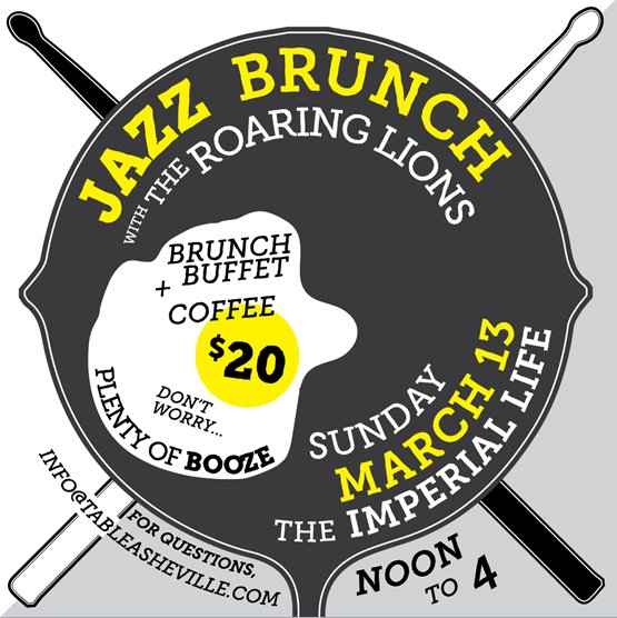 AVLconcierge's tweet photo. This Sunday, taste a brunch buffet, bottomless coffee, &amp; live music, &amp; jazz by The Roaring Lions at @tableasheville https://t.co/f15Z7TYRDV