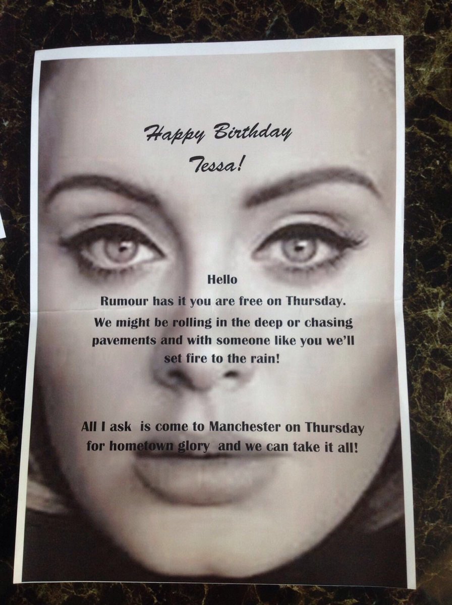 veeves87's tweet photo. Best birthday present ever. Thanks @triskia @Adele https://t.co/iqm6bTSbtz