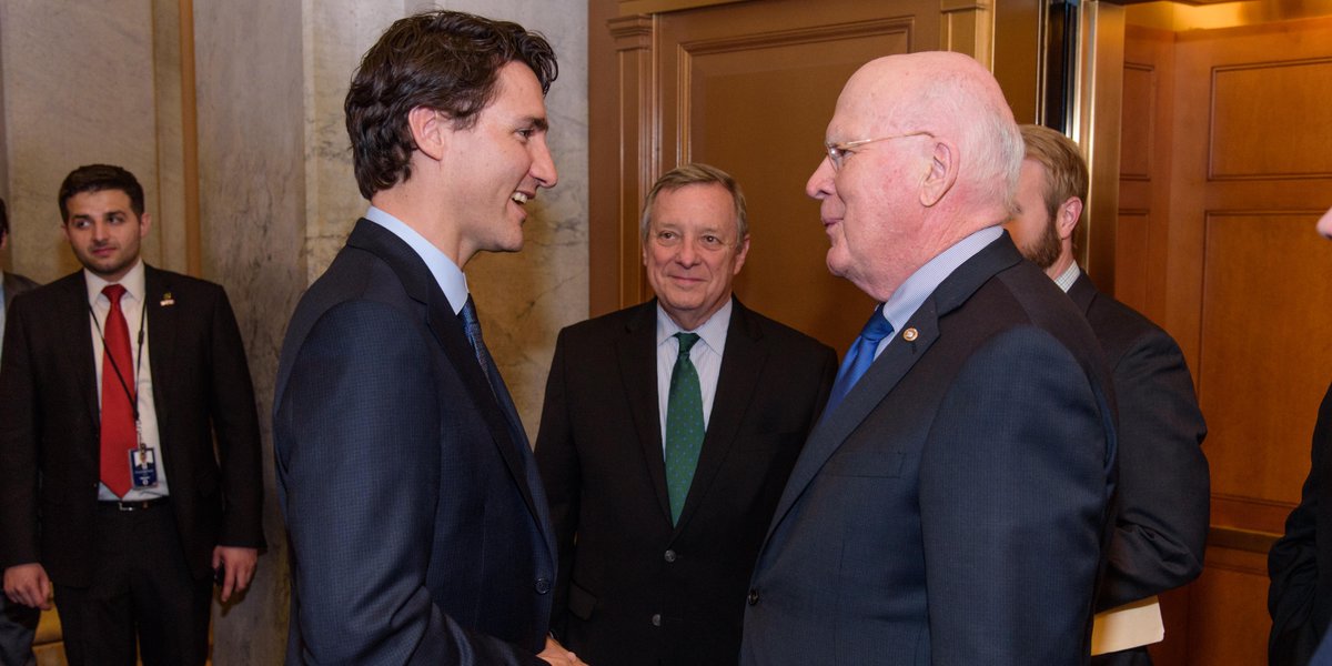SenatorLeahy's tweet photo. Spent much of the time in Capitol chat w @JustinTrudeau hearing how much he loves #VT's beauty (+ visits to #Stowe) https://t.co/6uxfGDwSCw