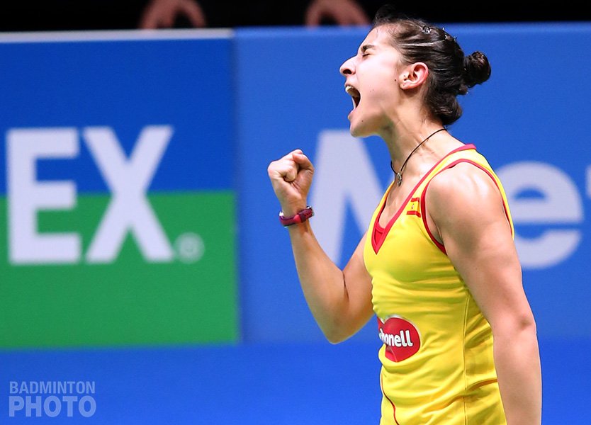 The winning strike is over from @RatchanokMay over @caro_marin2 who finally beat her Nemesis in @YonexAllEngland