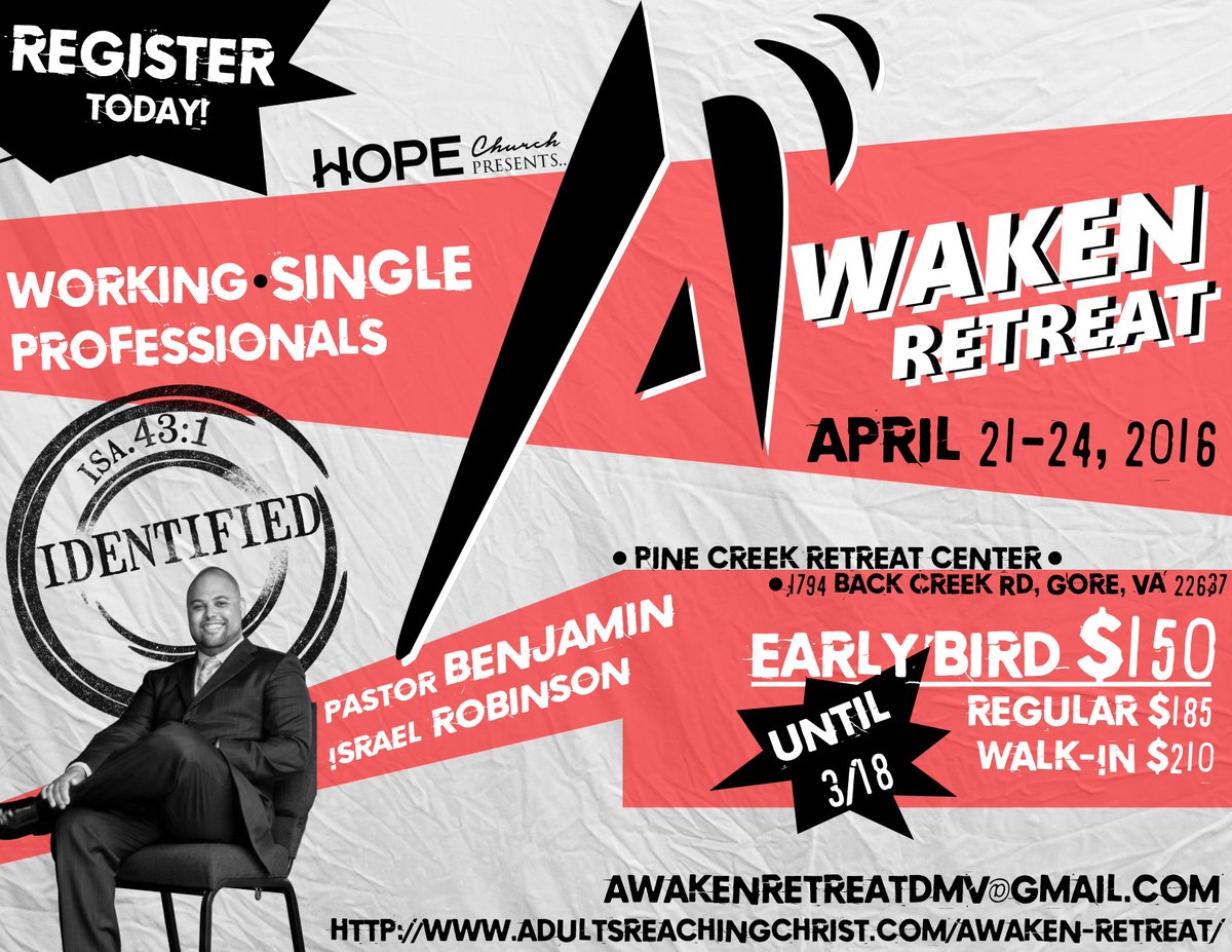 Awaken_Retreat's tweet photo. Early Bird Registration closes 03/18!!!!! You DO NOT WANT TO MISS OUT on this retreat! #AWAKENRetreatDMV https://t.co/Hp80tVQQVe