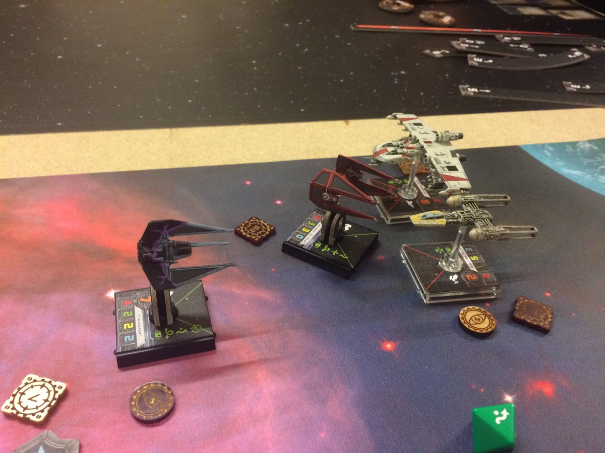 1066Wargaming's tweet photo. Last night we finished the Swiss draws for our 18 pilot 2 small ship 61 build tournament.  So much fun! @FFGOP https://t.co/8kq4pIY8CG