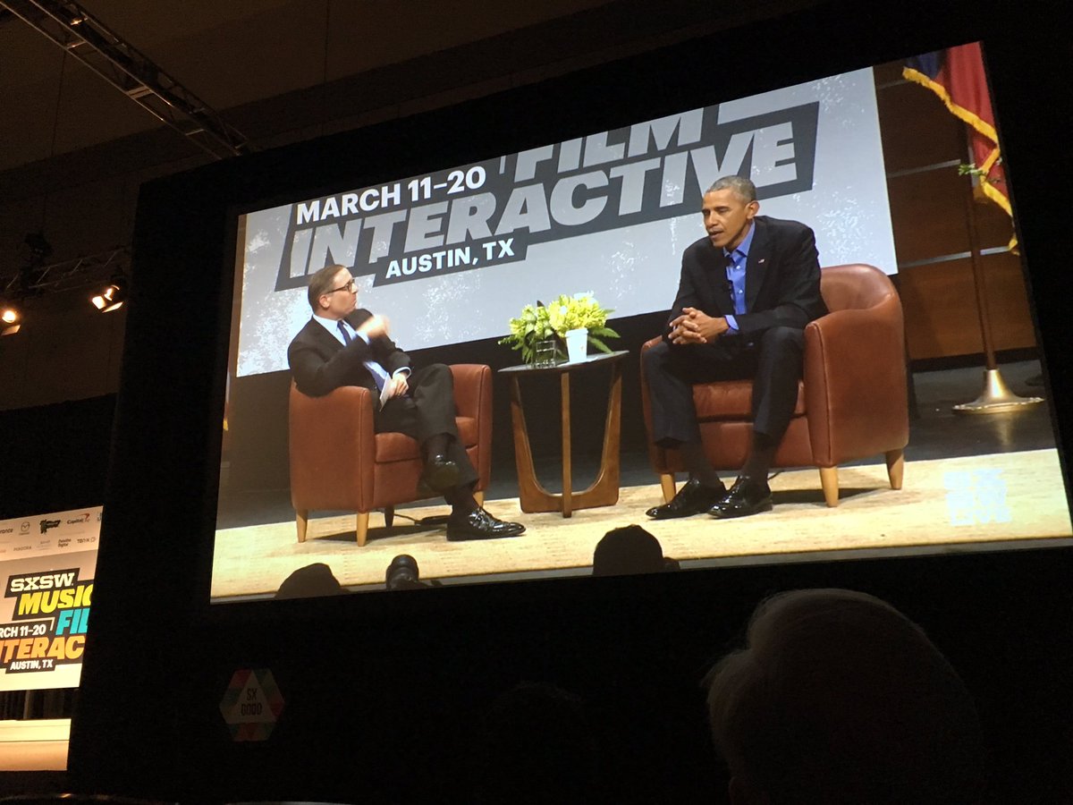 jessieeby's tweet photo. @sxsw listening to President @BarackObama discuss civic engagement in tech &amp; using tech to solve gov issues #sxsw https://t.co/IrE8qQ5Gb1