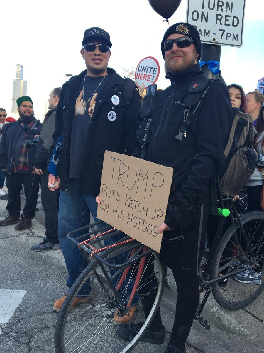 dsplacko's tweet image. Chicago-centric anti-Trump sign outside Trump rally. @fox32news