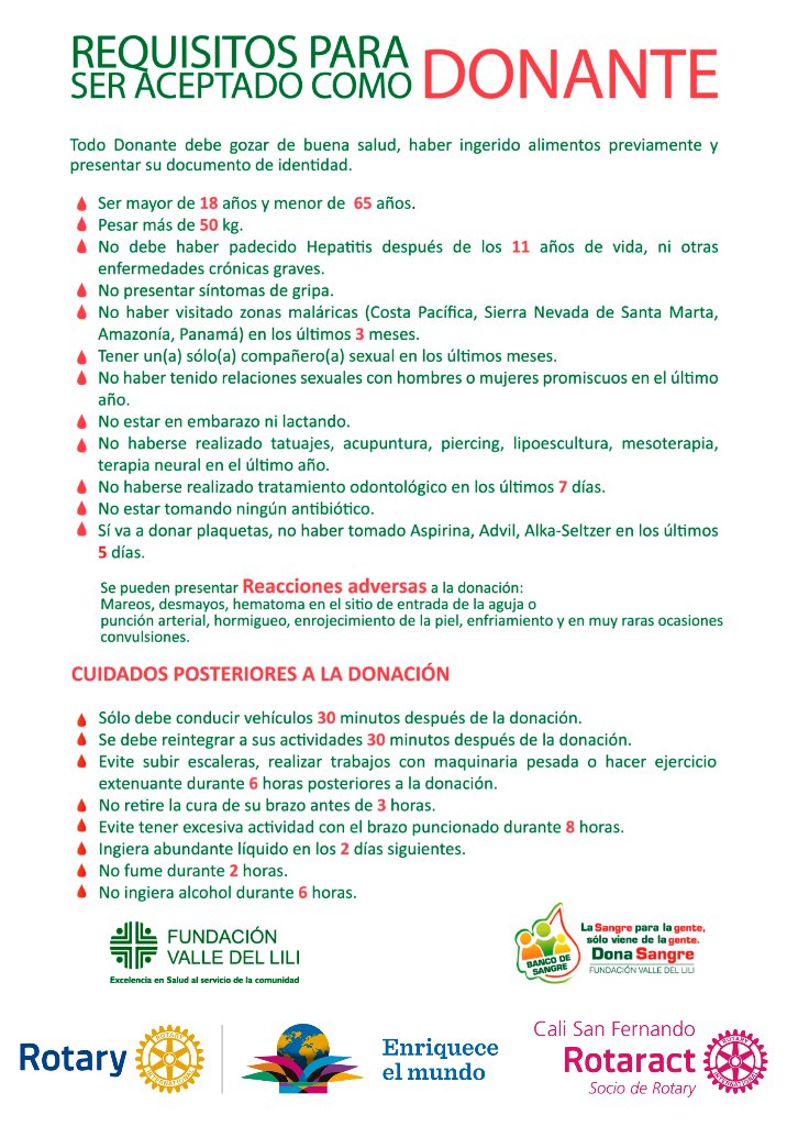 #DonaSangre y salva vidas. #CaliCo súmate y deja que la solidaridad corra por tus venas! #Rotary #RotaractD4281