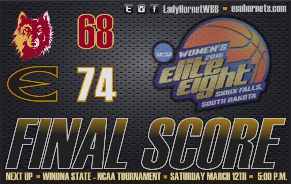 ESUHornetsWBB's tweet photo. Lady Hornets win &amp; advance to the 2nd round of the NCAA Tournament - Winona State at 5:00! #NoRegretsInMarch #NCAAD2 https://t.co/QP7FSNiQOM