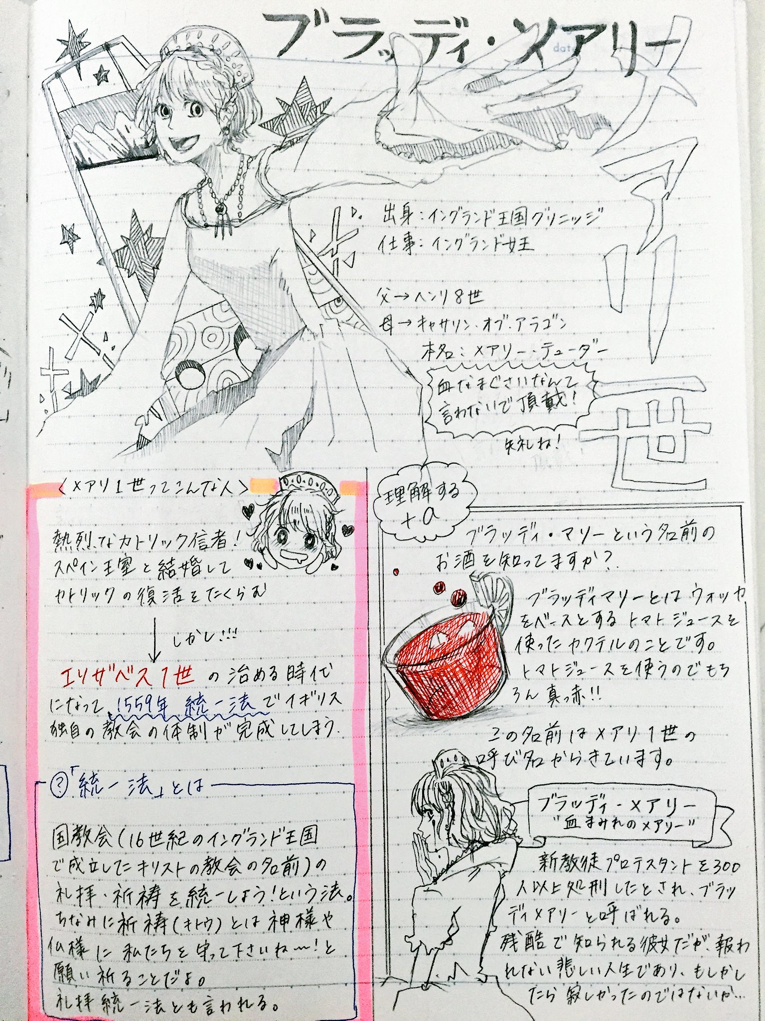 ワロ太 メアリ一世 メアリー一世 昨日書いたんで できたてほやっほやです 世界史ノート T Co N4yww6vicw Twitter