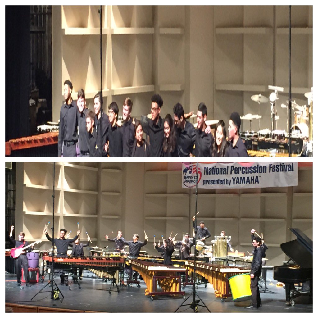RBMSBand's tweet photo. The Spring Percussion Ensemble after an amazing performance at the National Percussion Festival!  #BelieveinSpring https://t.co/ZPM5xMaPty