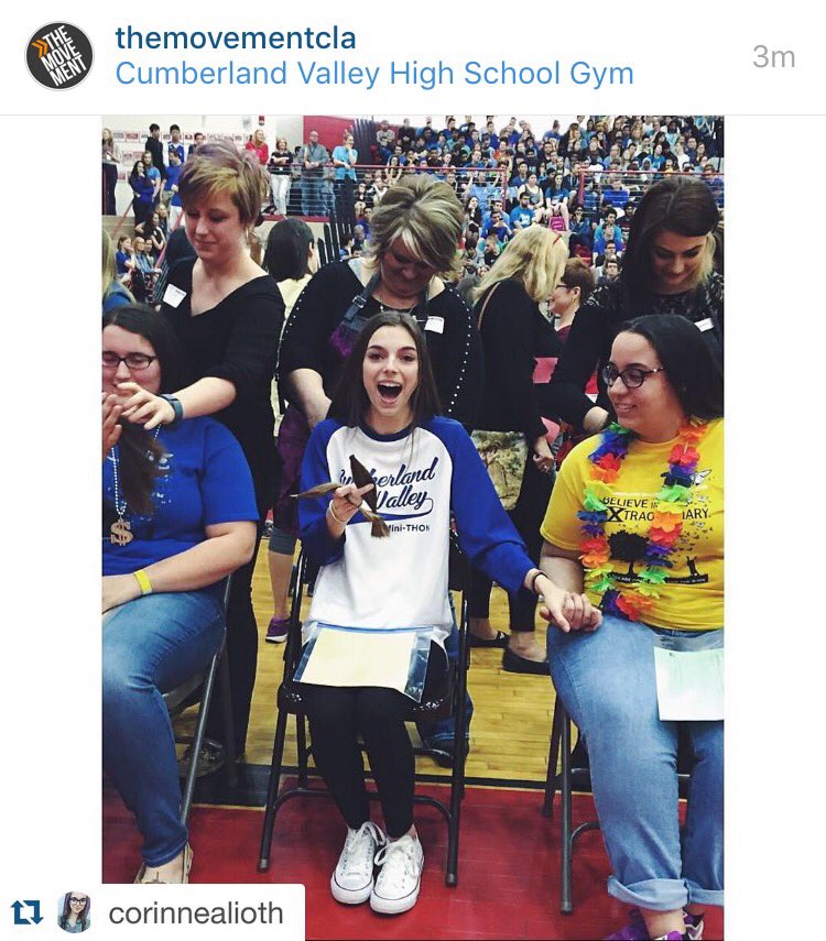 TheMovementCLA's tweet photo. Corinne, one of our student leaders, just gave the hair off her head @CVminithon ๐ท #FTK #THON2016 #youarethemovement https://t.co/mjO1Pvhmbk