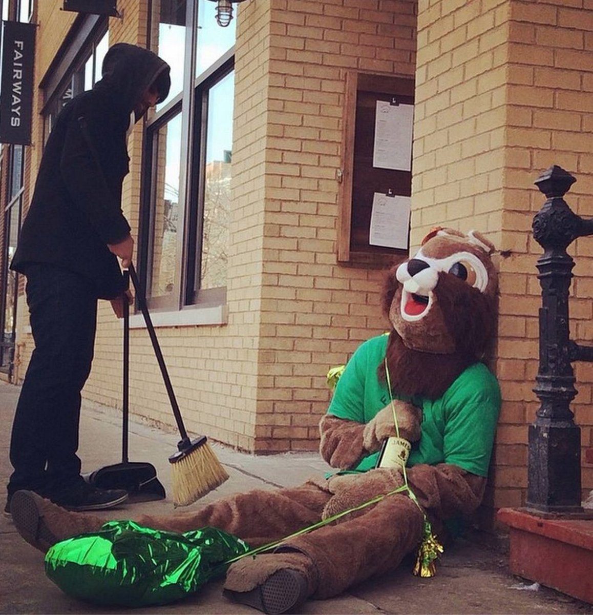 FairwaysChicago's tweet photo. You ready for #StPaddysDay tomorrow #Chicago? The gopher is! $5 Green @MillerLite, $5 Jameson &amp; Fireball https://t.co/t63KerxBdE