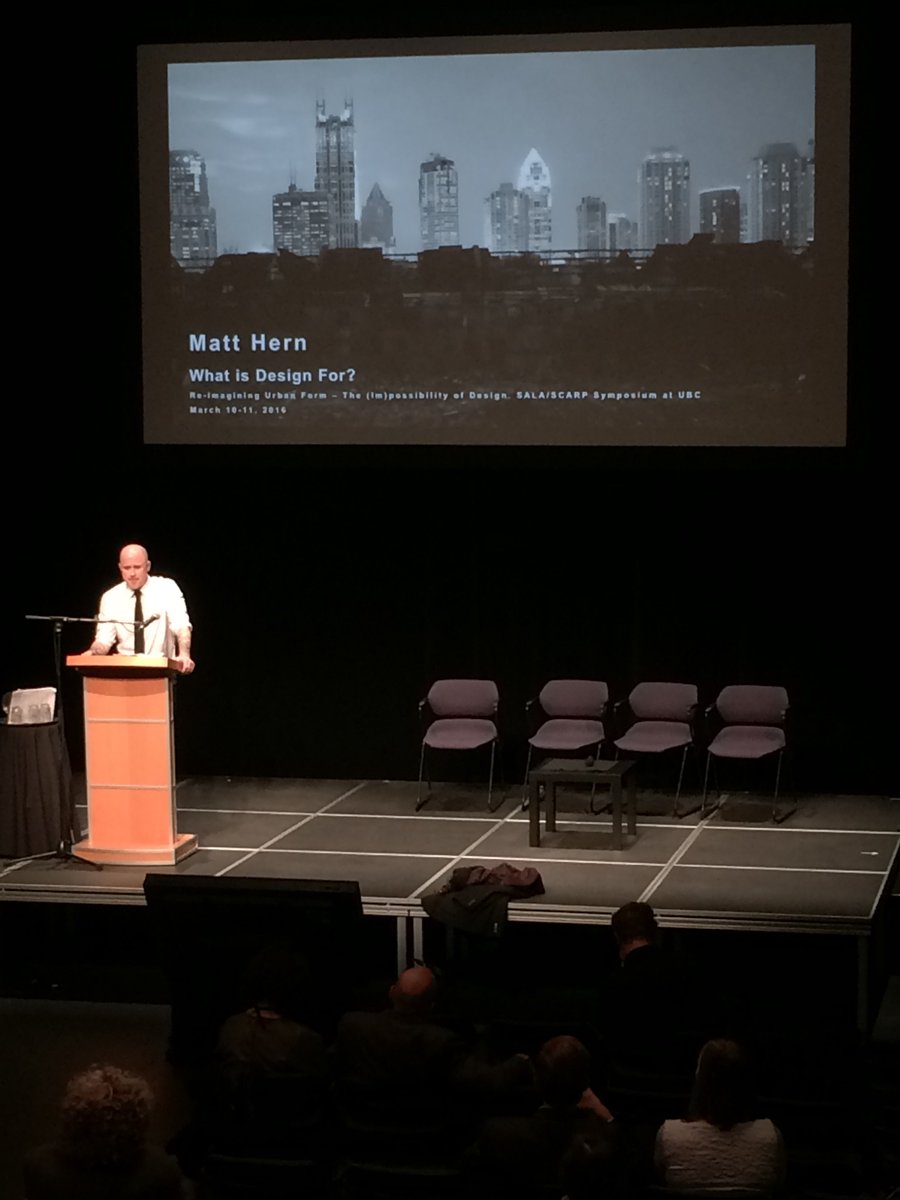 UBCUrbanDesign's tweet photo. Keynote Matt Hern rounds off our presentations for the forum with a talk on "What is Design For?" https://t.co/LqIrVnIduX