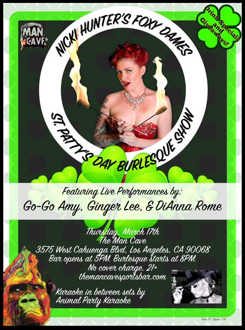 I have found the pot o' gold! My burlesque show at the @mancaveultimate! Thurs March 17th. 🍀St Patty's