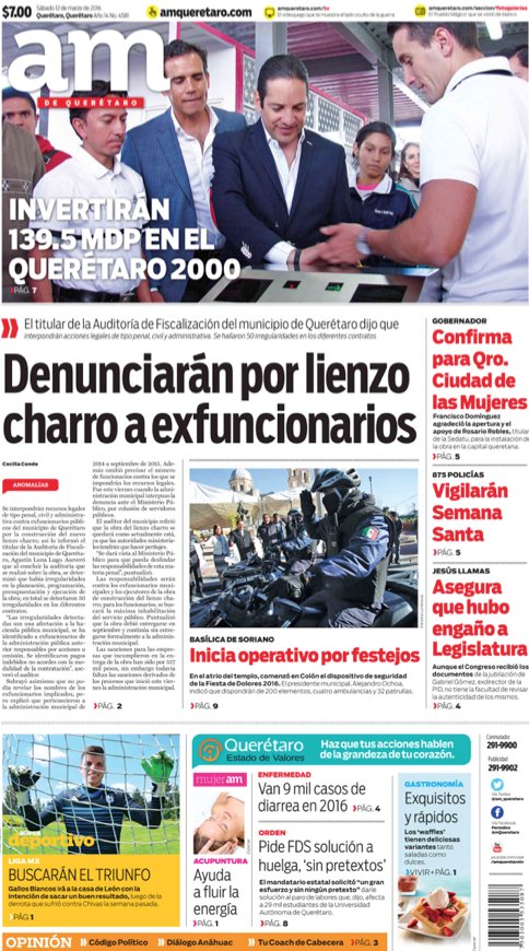 ADQueretaro's tweet photo. #PortadaDeHoy: Denunciarán por lienzo charro a funcionarios.

https://t.co/3nsTDZ6Hvt https://t.co/5Vs9iqSF3V