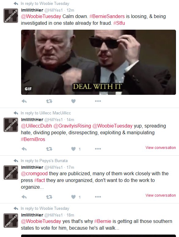 WoobieTuesday's tweet image. @HillYes1 You responded to a tweet your friend quoted me in. You called me a #BernieBro. That's #HowTwitterWorks