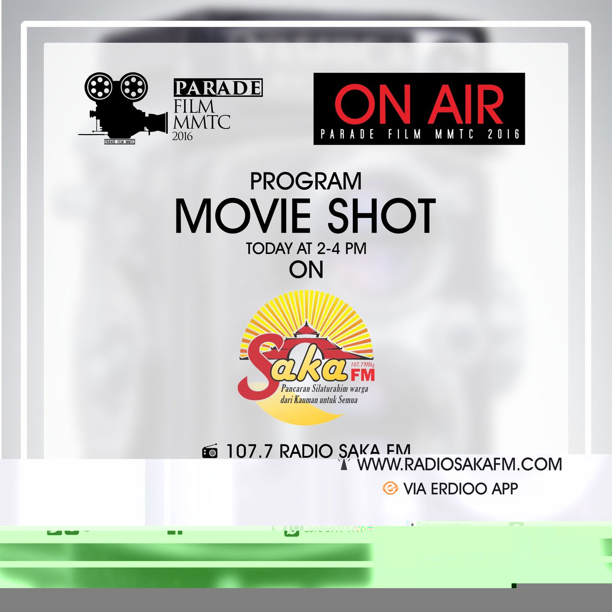 Yuk dengarkan MOVIE SHOT di <a href="/SakaFMJogja/">Saka OFFLINE</a> HARI INI, Jam 2-4 Sore, stay tune! 👍
#PARFIM2016 #SalamKarya