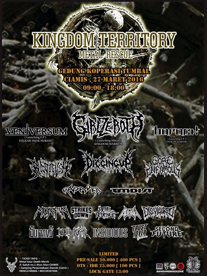 Mari merapat 27 Maret 2016
Gedung Koperasi Guru Tumbal
09:00-18:00

#KingdomTerritory #MetalRescue