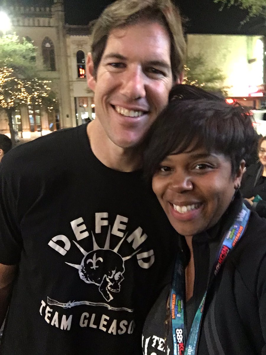 Okpaleke's tweet photo. First in line to see @TeamGleason and see @sfujita55 on the way to feed the meter! #WorthTheW8 #SXSW #2HrsAndCountin https://t.co/4q5Ar4PiPU