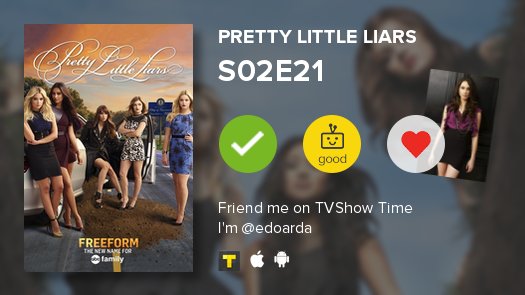ajonaticdream's tweet photo. I've just watched episode S02E21 of Pretty Little Liars! https://t.co/vpqSu8njJ0 #PLL #tvshowtime https://t.co/KEiJwlvekw