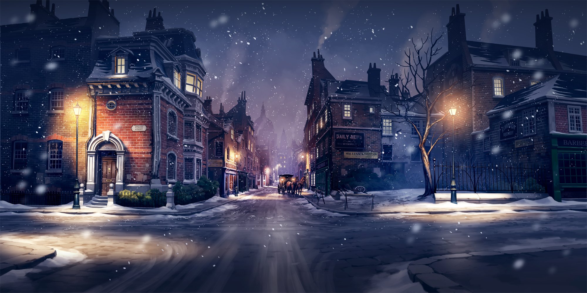 Thomasromain ロマン トマ 大逆転裁判で描いたロンドンの夜の町並み 普段描いている絵よりは彩度が高くて メルヘンチックな雰囲気が出ています T Co Edtqkgiyfg Twitter