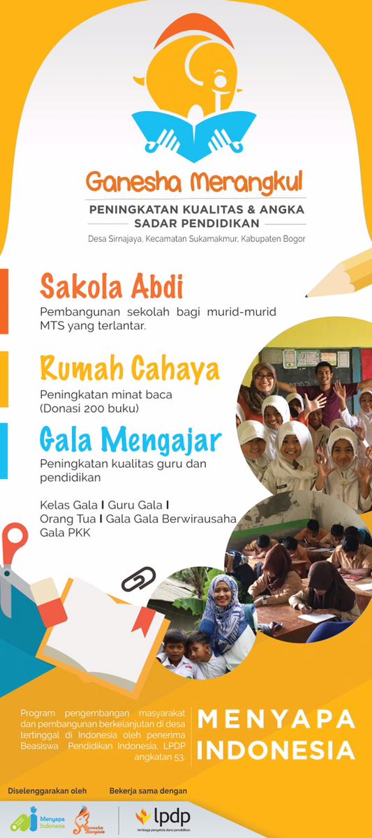 gneshamerangkul's tweet photo. 4. Ganesha Merangkul akan melaksanakan 3 program utama, yakni: Sakola Abdi; Rumah Cahaya; dan Gala Mengajar  #MI53 https://t.co/82SlVf8ROx