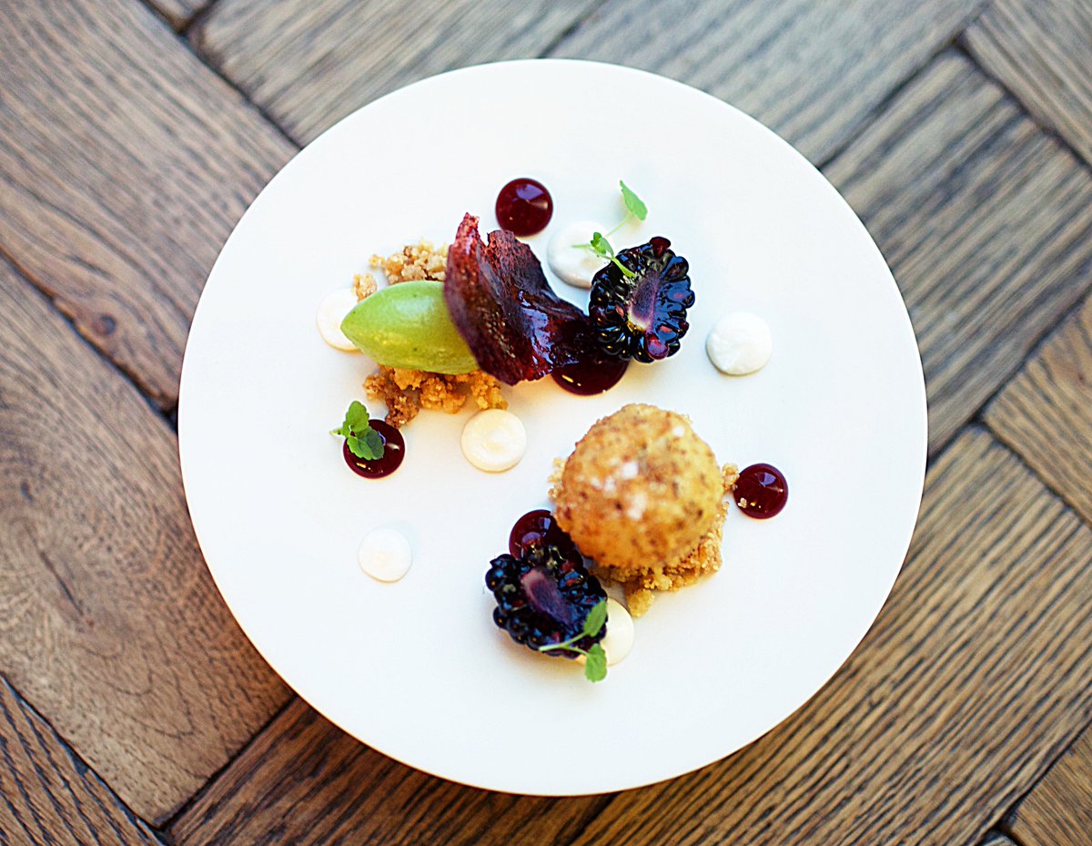 Tarragon sorbet, goats curd, blackberries and hazelnuts <a href="/MCRHouse/">Manchester House</a>