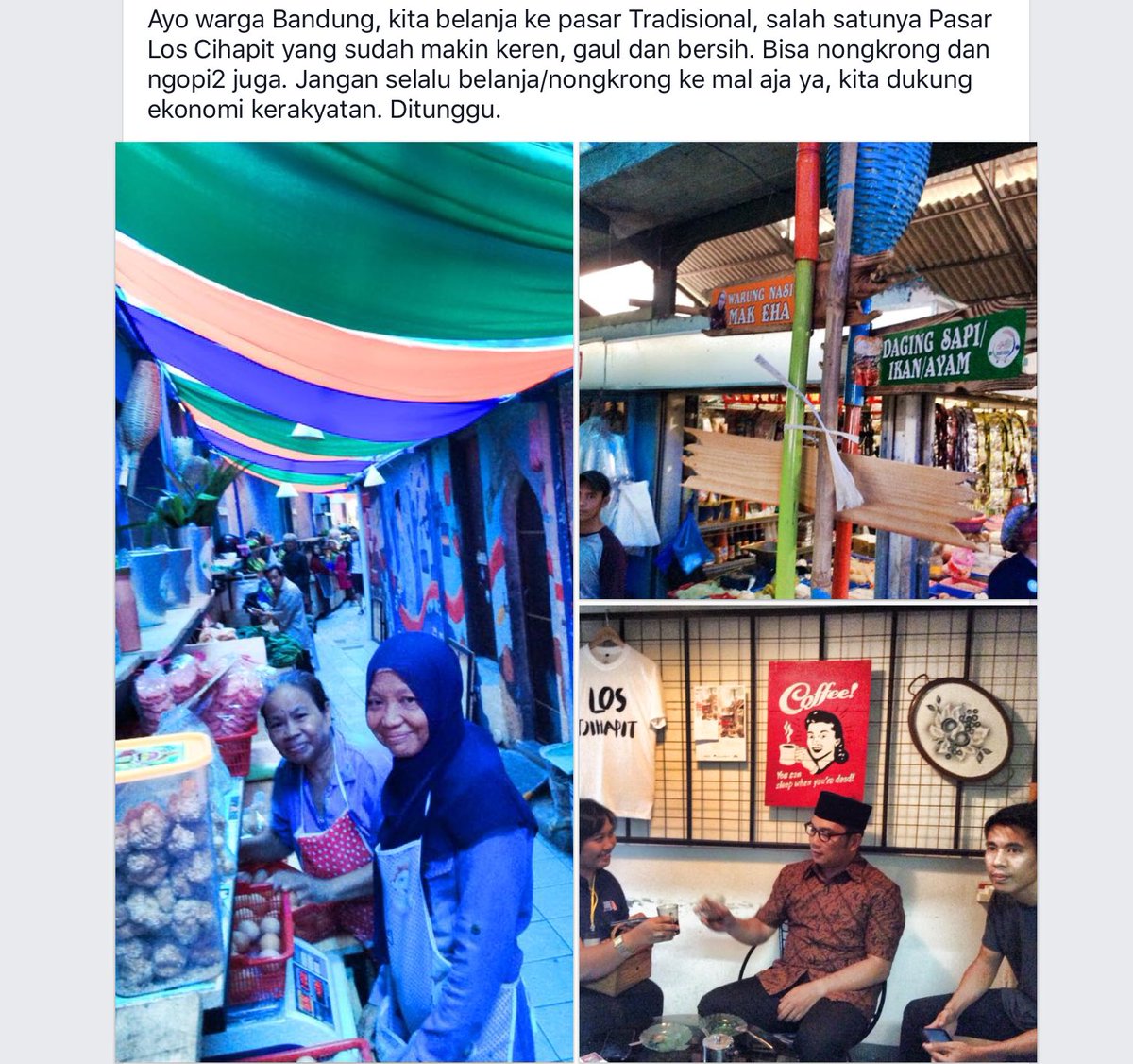 ridwankamil's tweet photo. Ayo warga Bandung kita nongkrong belanja di Pasar Los Cihapit yg sudah keren dan bersih. Dukung ekonomi kerakyatan. https://t.co/NiUpKaCOhv