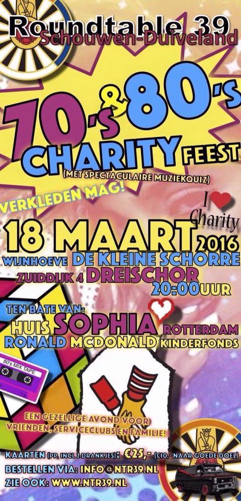 Vrijdag 18 maart, groot feest in de #Wijnhoeve #Tafelronde39 #ronaldmcdonald, inschrijven kan nog via info@ntr39.nl
