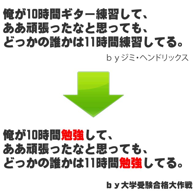 大学受験合格大作戦 受験の格言 俺が10時間勉強して ああ頑張ったなと思っても どっかの誰かは11時間勉強してる T Co Ghhjozz4ny T Co Ats6kgqq9t Twitter