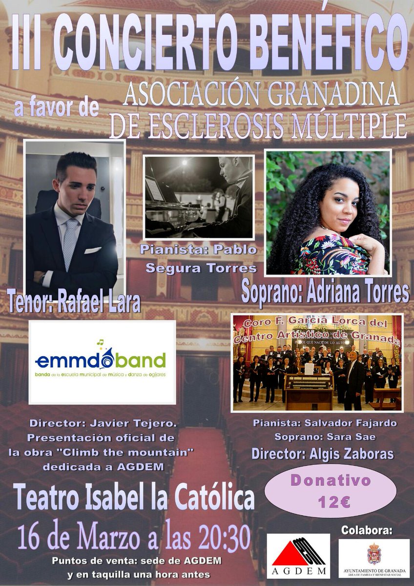 ProyectoPaxtu's tweet photo. Este miércoles tendrá lugar el III Concierto #Benéfico  en apoyo a la Asociación Granadina de #EsclerosisMúltiple  . https://t.co/1CExrfbkoE