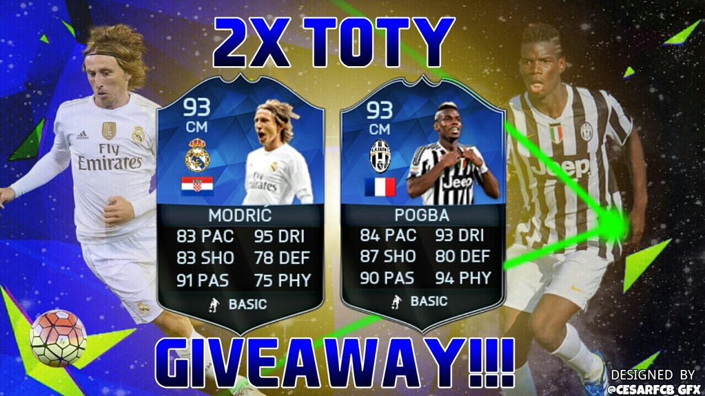 TOTY MODRIC + TOTY POGBA GIVEAWAY!!!
Must:
-RT this
-Follow me and @FiIipinho 
-Tag mates 

Winner soon!!!