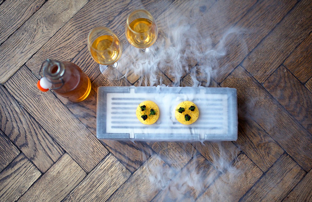 Couple of dishes off our tasting menu <a href="/MCRHouse/">Manchester House</a> pigeon, fermented cherry &amp; pigeon consomme, Gold rush apple &amp; caviar