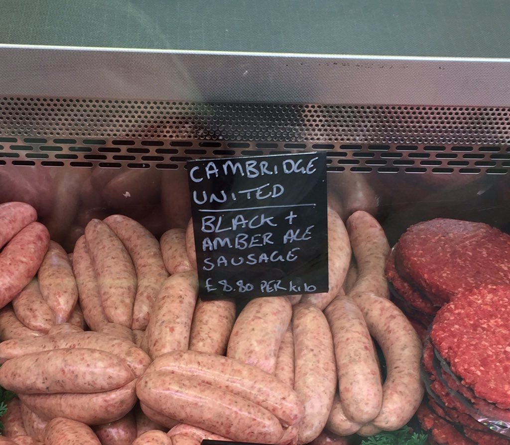 BurtonsButchers's tweet photo. The famous Cambridge United sausage is back at Burtons and we are wishing you the very best @CambridgeUtdFC https://t.co/S6G58lZXNH