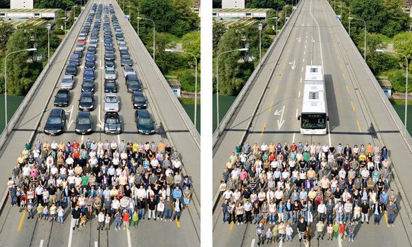 ¡Increíble! Esto es lo que ocupan 200 personas en coche 🚙, bus 🚍 o bici 🚲... ow.ly/ZkYbL