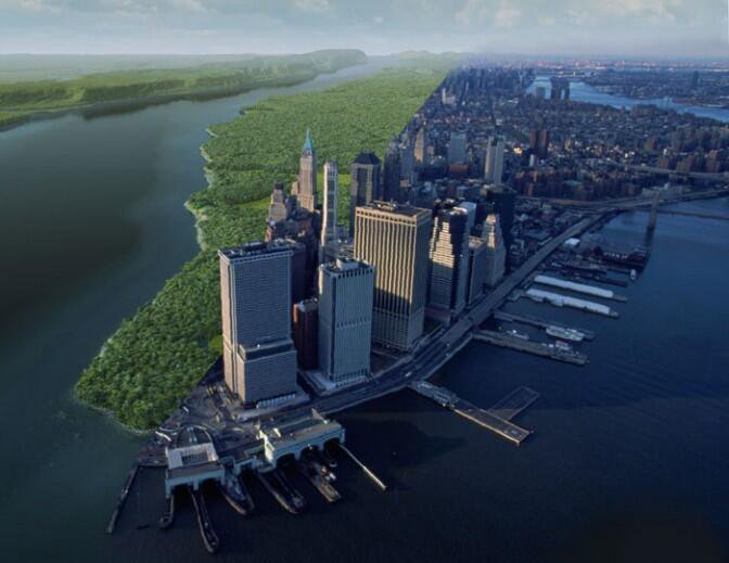 Present day Manhattan versus what it would have looked like 400 years ago