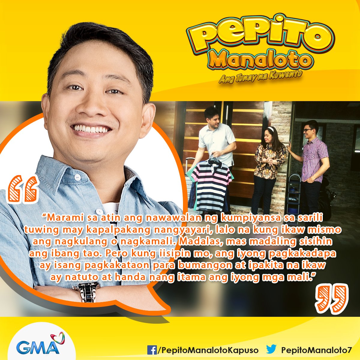 PepitoManaloto's tweet photo. Narito na ang Words of Wisdom ni Pepito! RT if you agree, mga Kapuso!
Maraming salamat sa pagtutok sa #PepitoExtra! https://t.co/M7LfRVnjJg