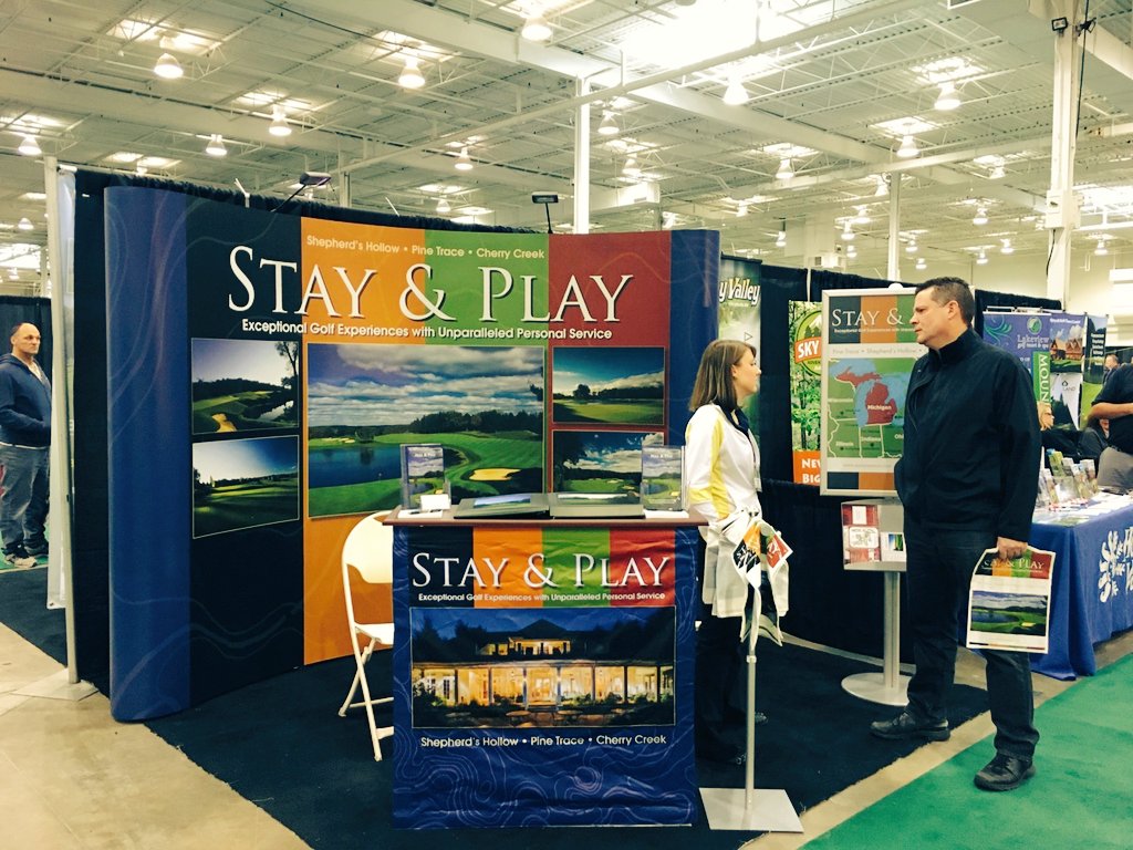 Less than 2 hours until the opening of the @golfshowlondon. Come see us today from 10-6. #golf #travel #puremichigan