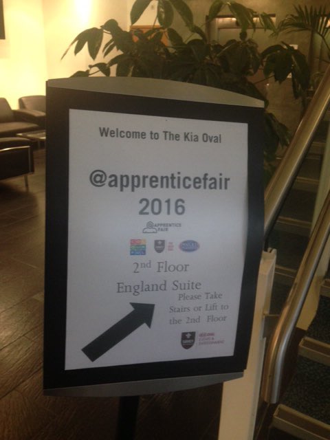 S_Fleary1's tweet photo. @apprenticefair taking place on the 2nd Floor of the England Suite at The Kia Oval #apprenticefair2016 https://t.co/QBnblvmUNZ