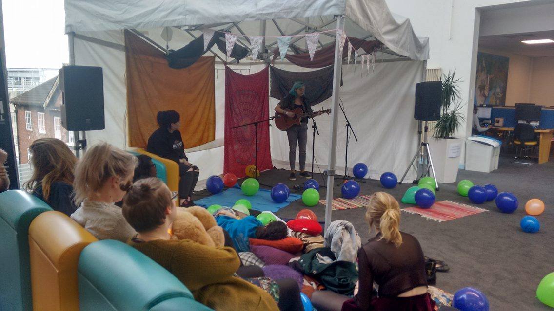PlatformSheff's tweet photo. Emily Cowes-Naja is performing in the Den right now, which is upstairs from the Zone this year! #PLATFEST https://t.co/yw0xAg5PzK