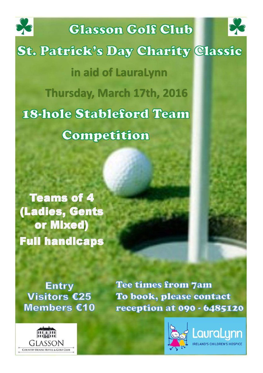 #StPatricksDay #paddysdaygolf great prizes on offer for a great cause <a href="/LauraLynnHouse/">LauraLynn, Ireland's Children's Hospice</a> <a href="/glassongc/">glassongc</a> sign up now