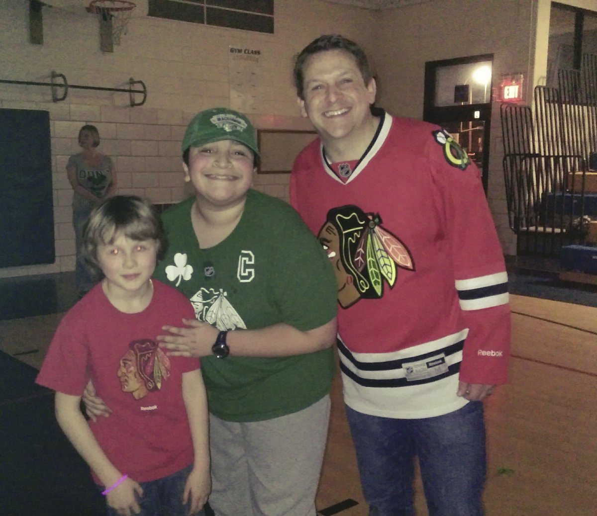 HgoodsellMerry's tweet photo. Blackhawk fan triplets! St Patrick's Day dance at WDJH #wdsd7 @WDJH_Panthers https://t.co/fdXg672SHy
