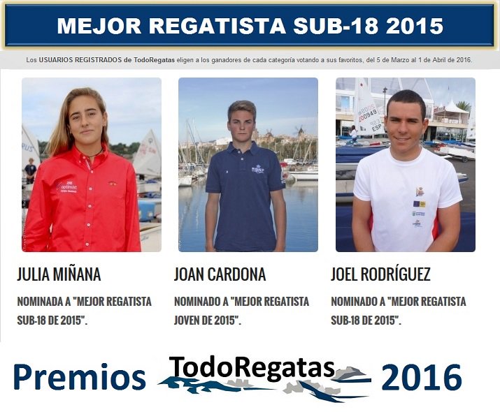 TodoRegatas's tweet photo. Premios TodoRegatas 2016: Nominados a "Mejor Regatista Sub-18 de 2015" Vota a tu favorito!! https://t.co/1jhZFCHvNV https://t.co/Dz7tlFqAvX