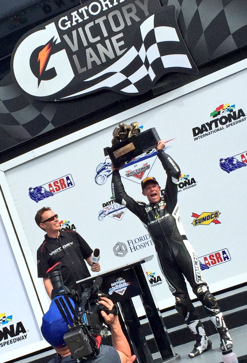 DAYTONA's tweet image. Congratulations to Michael Barnes, the winner of the 75th running of the #DAYTONA200 By @VictoryBikes!
