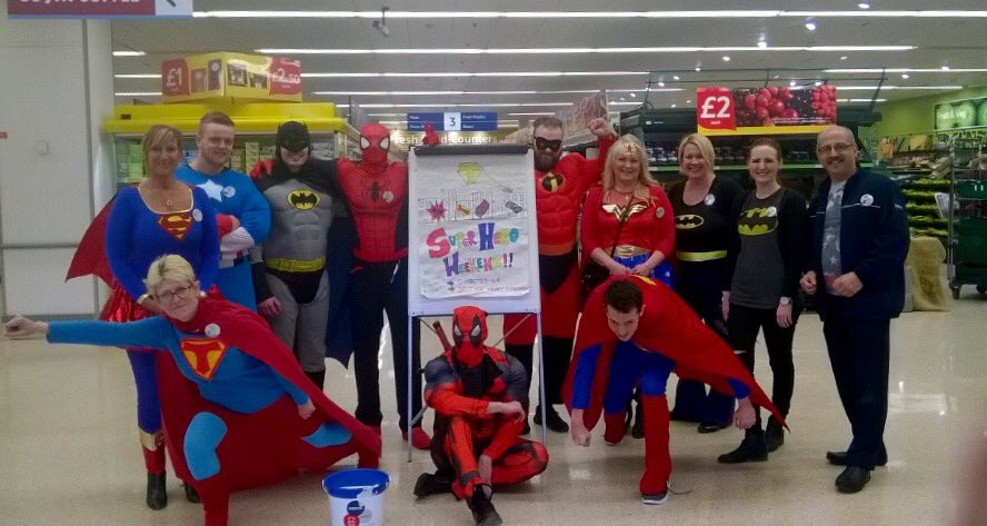 Greg007's tweet photo. #SuperheroWeekend at Tesco Halifax @CharityMeg all for a great cause #Kapow!! https://t.co/DqZcg9oLmV